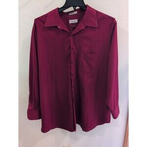 Van Heusen Mens Red Long Sleeve Wrinkle Free Big Fit Dress Shirt Size 19 34/35